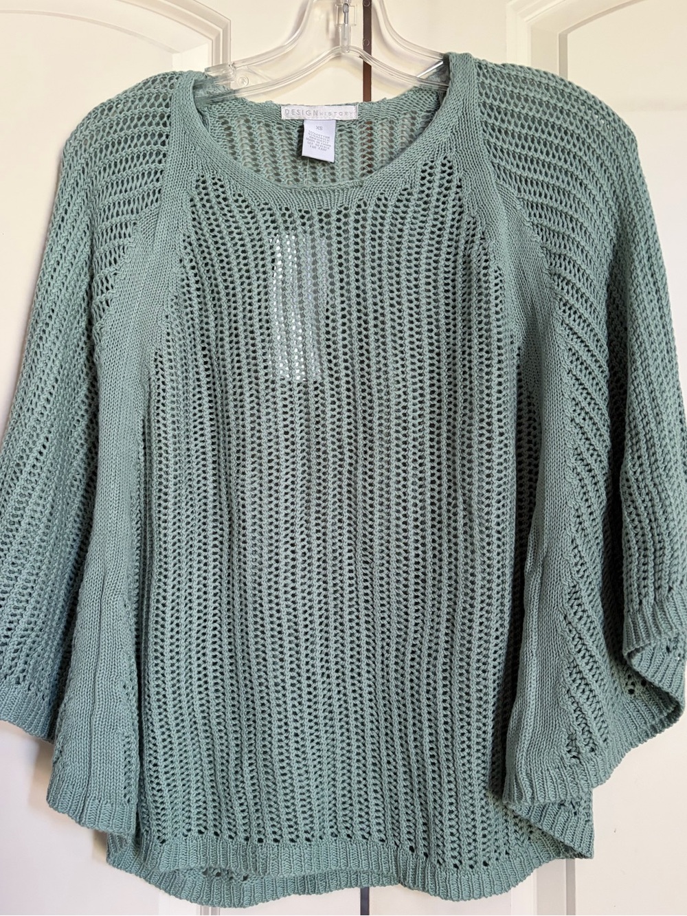 Design History Sage Green Open-Knit Women's Tunic Sweater, size XS